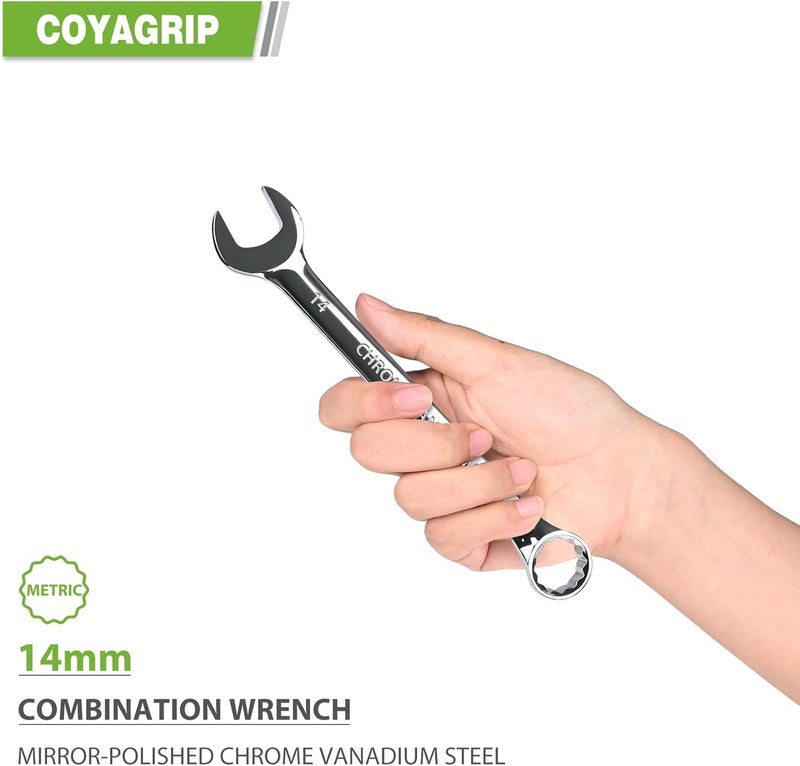 COYAGRIP 14mm Wrench, Industrial Grade Spanner, Combination Wrenches Metric with 12-Point Box End, 15-Degree Offset, 14mm Wrenches Chrome Vanadium Steel Mirror Polished - Image 3
